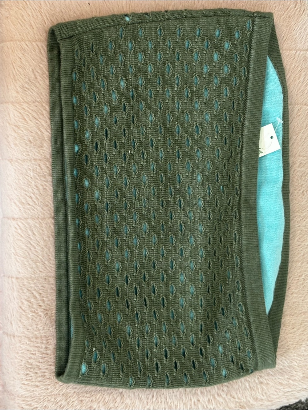 Olive Green Open-Knit Strapless Crop Top